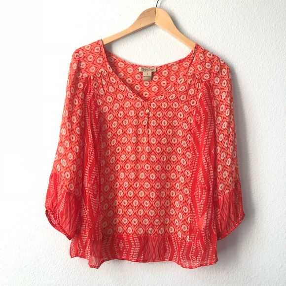 Lucky Brand Tops - Lucky Brand orange printed chiffon sheer top